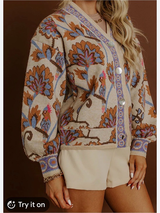 Fate Sweaters - Fate Floral Jacquard V-Neck Cardigan Sweater